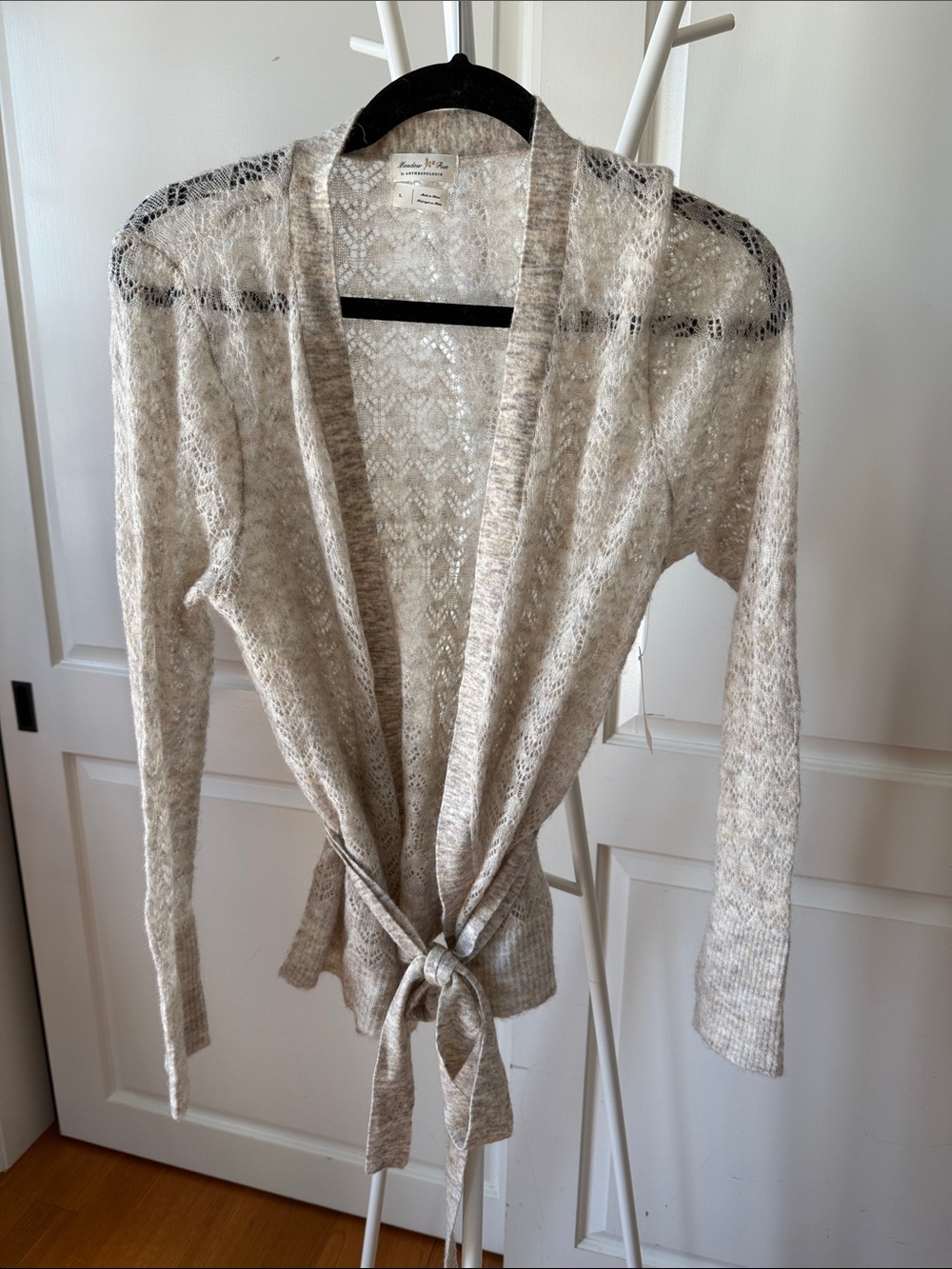 Anthropologie Beige Knit Tie-Waist Open Cardigan